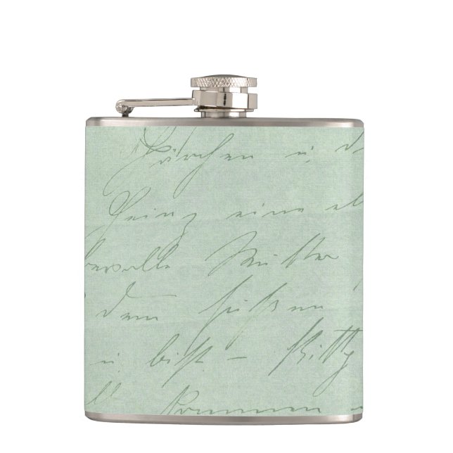 Old handwriting love letters faded antique script hip flask (Front)