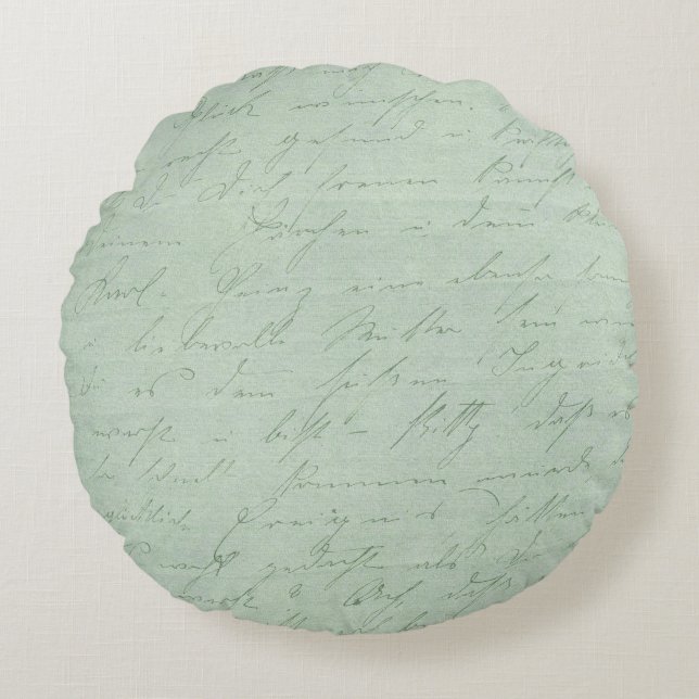 Old handwriting love letters faded antique script round cushion (Front)