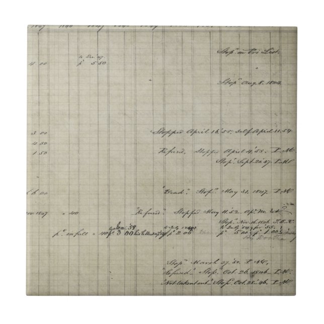 old handwritten ledger ceramic tile (Front)