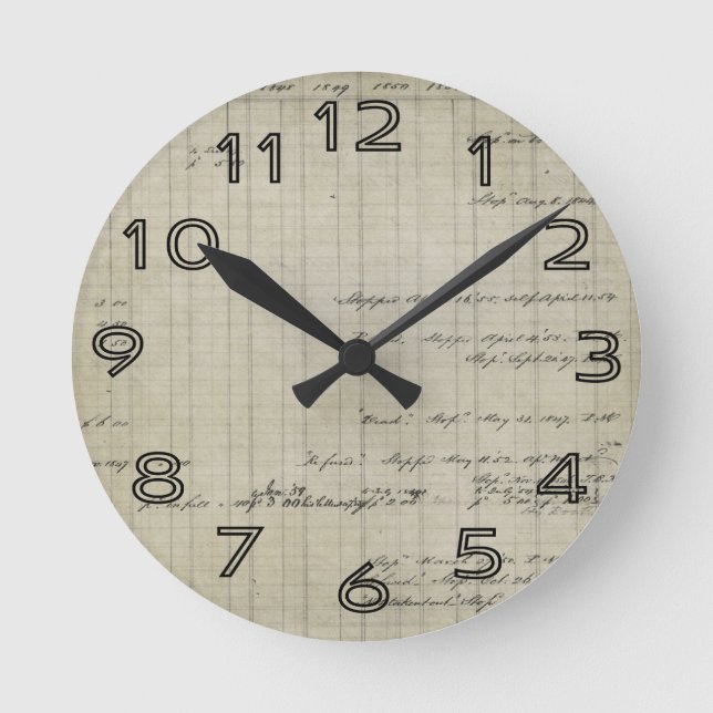 old handwritten ledger round clock (Front)