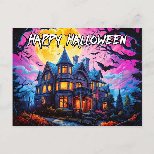 Old Haunted House | Happy Halloween Postcard (Front)
