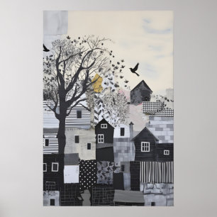 Old Hillside Town Surrealist Art Print with