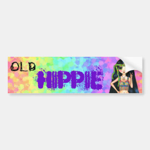 Old Hippie Cute 1960s Psychedelic Big Eye Girl Bumper Sticker