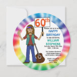 Old Hippie Hippy Tie Dye 60th Birthday Party Invitation<br><div class="desc">Celebrate your favourite old hippie guy with brilliant tie dye colour featuring a hippy guy holding up two fingers in the universal symbol of peace with his tie dye headband and his trusty guitar leaning against his leg. He's holding up a sign featuring his age. Original design by Holiday Hearts...</div>