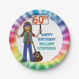 Old Hippie Hippy Tie Dye 60th Birthday Party Paper Plate