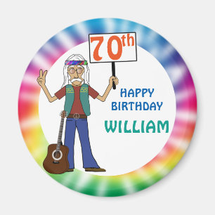 Old Hippie Hippy Tie Dye 70th Birthday Party Magnet
