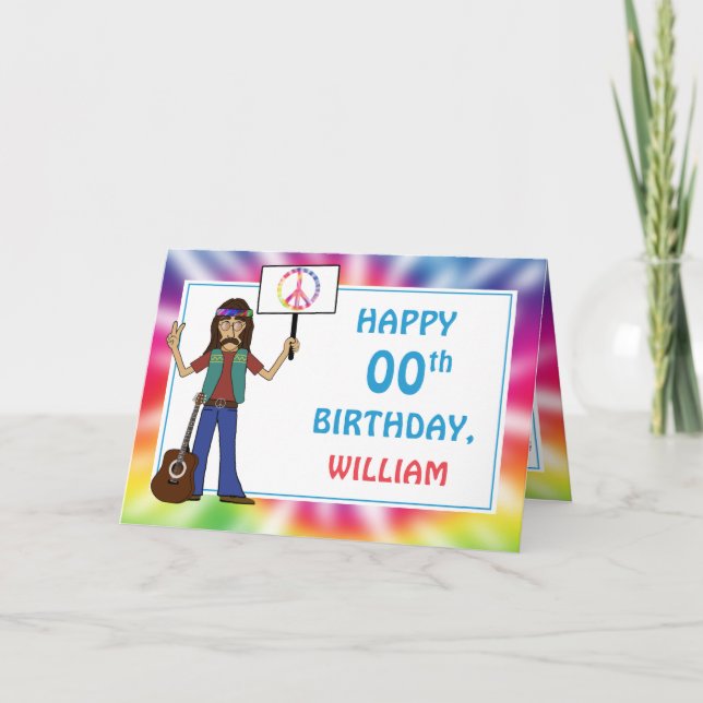 Old Hippie Hippy Tie Dye Birthday  Card (Front)