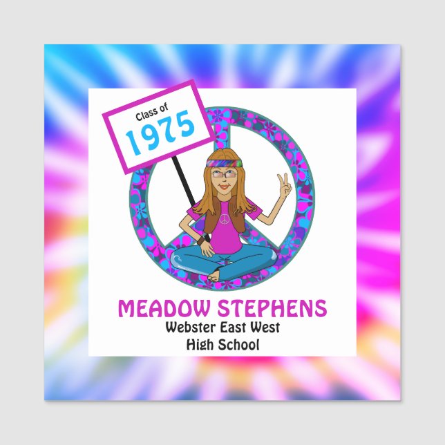 Old Hippie Hippy Tie Dye Class Reunion Name Tag (Front)