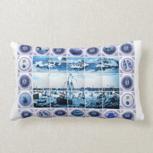 Old Holland Delft Blue/ Delftware Style Tile Mural Lumbar Cushion