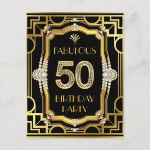 Old Hollywood Glam Art Deco 50th Birthday Party Invitation