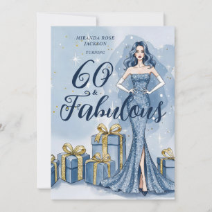 Old Hollywood Glam Blue Glitter Birthday Invitation