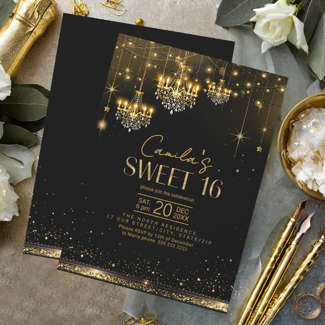 Old Hollywood Glam Chandeliers Sweet 16 ID1108 Invitation (Creator Uploaded)