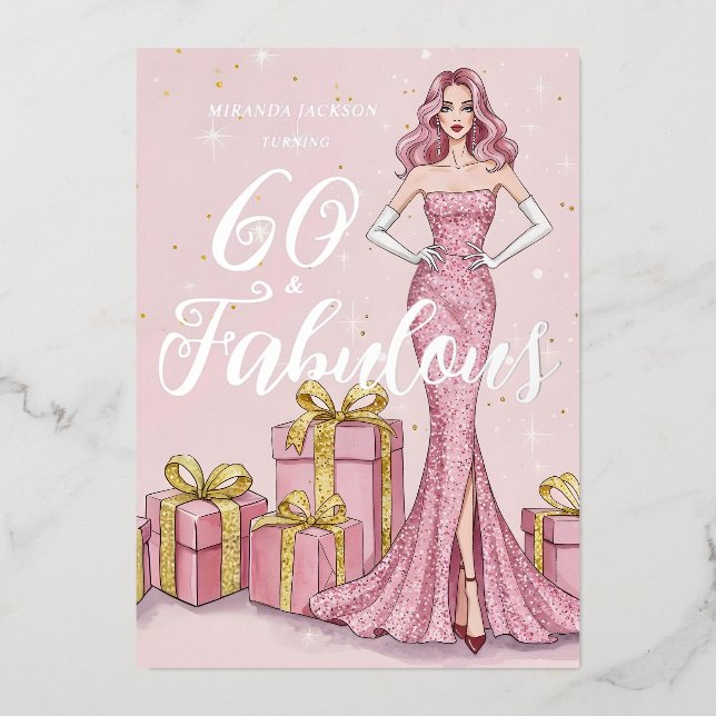 Old Hollywood Glam Pink Glitter Silver Birthday (Front)