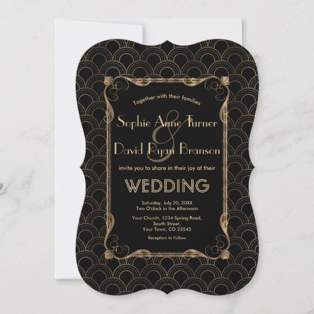 Old Hollywood Gold Black Great Gatsby Wedding Invitation (Front)