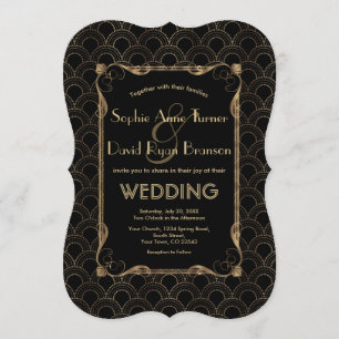 Old Hollywood Gold Black Great Gatsby Wedding Invitation