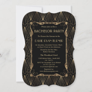 Old Hollywood Gold Great Gatsby Bachelor Party Invitation