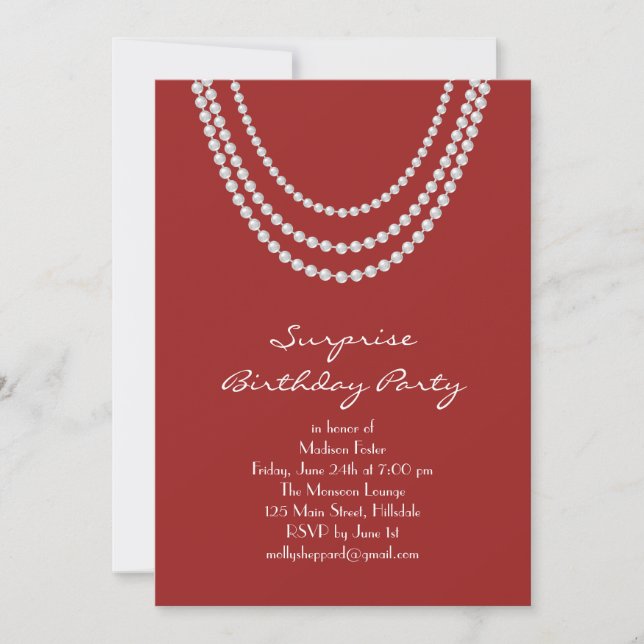 Old Hollywood Surprise Birthday Party Invite red (Front)
