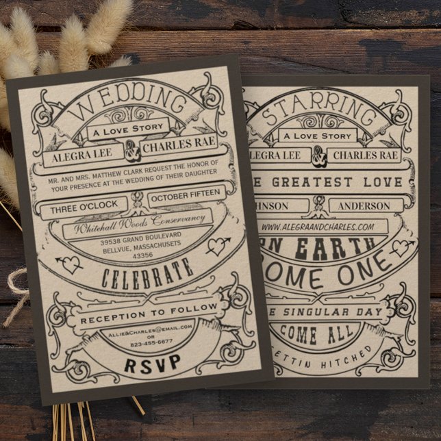 Old Hollywood Typography Ticket Wedding Invite (Creator Uploaded)