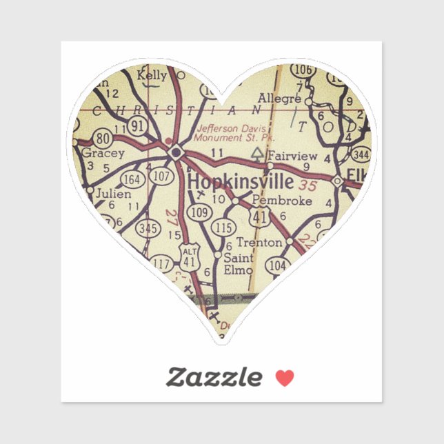 Old Hopkinsville KY Map Sticker (Sheet)