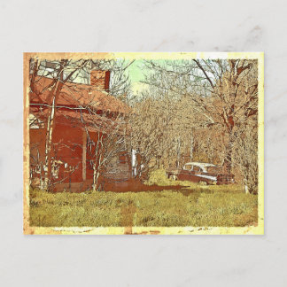 Old House and Car Postcard