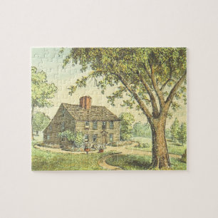 Old House and Tree Scene Vintage Look Puzzle