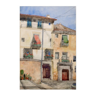 Old House in Segovia Spain Vintage Travel Painting Acrylic Print