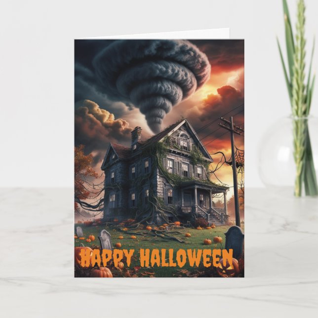 old house in tornado halloween themed card (Front)