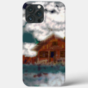 Old house under showy clouds with scratched effect iPhone 13 pro max case