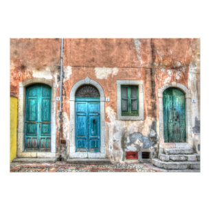 Old house with three doors and a window, Sicily. Photo Print