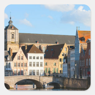 Old houses in Bruges, Belgium Square Sticker