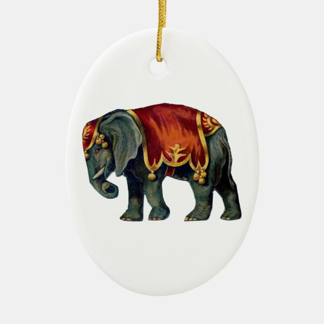 Old iIustração of circus elephant Ceramic Tree Decoration (Front)