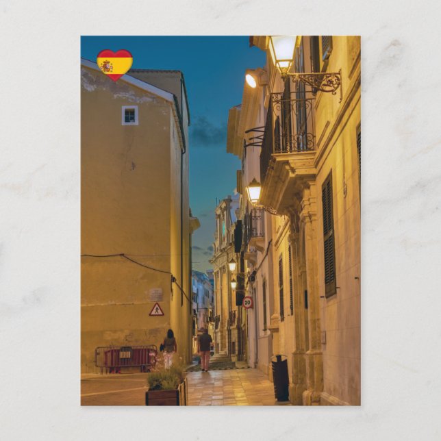 Old illuminated narrow street in Mahon - Menorca Postcard (Front)
