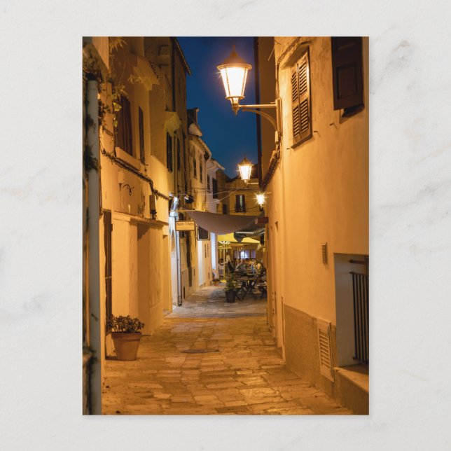 Old illuminated narrow street in Mahon - Menorca Postcard (Front)