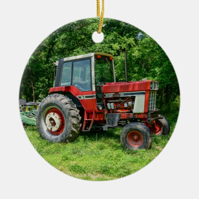 Old International Tractor Ceramic Ornament (Front)