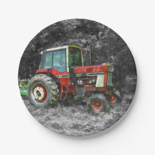 Old International Tractor Painterly Paper Plate