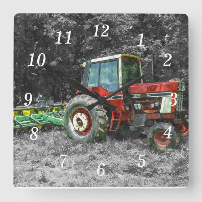 Old International Tractor Painterly Square Wall Clock (Front)