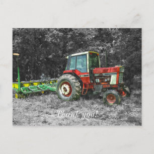 Old International Tractor Painterly Thank You Postcard