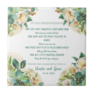 Old Irish Blessing on Gold Dust and Roses Ceramic Tile