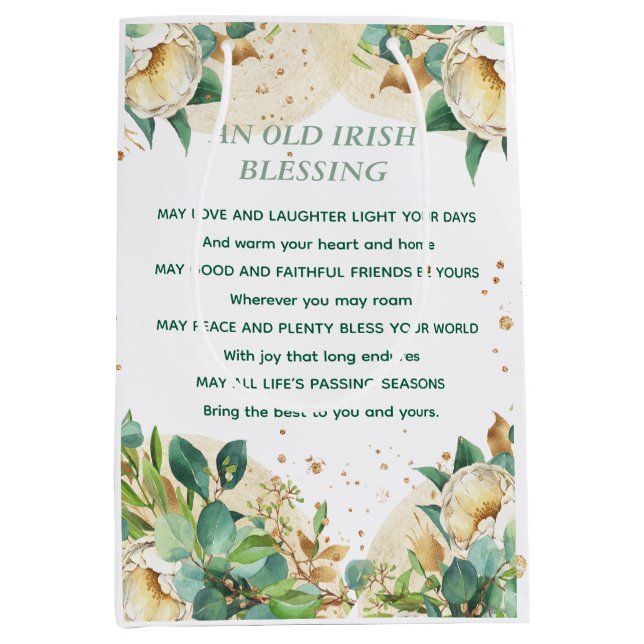 Old Irish Blessing on Gold Dust and Roses Medium Gift Bag (Front)
