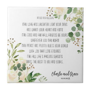 Old Irish Blessing & Wedding Greenery Ceramic Tile