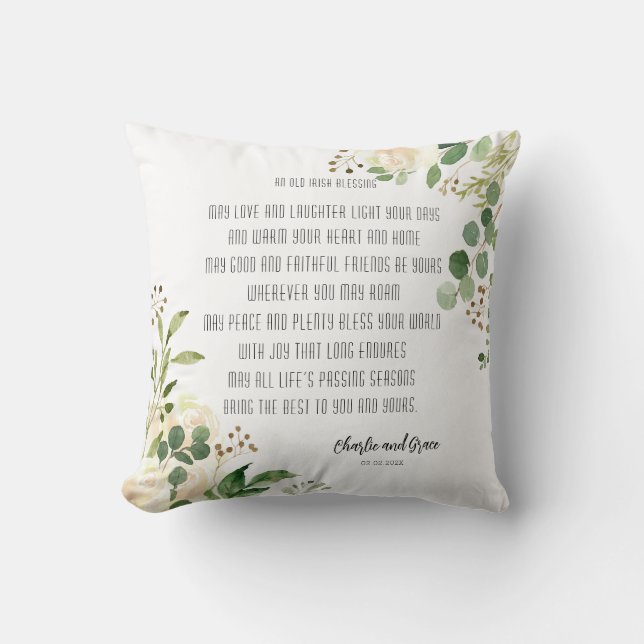 Old Irish Blessing & Wedding Greenery  Cushion (Front)