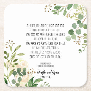 Old Irish Blessing & Wedding Greenery Square Paper Coaster