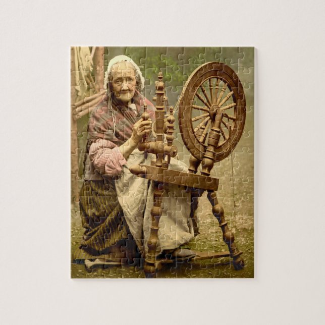 Old Irish Wool Spinner Lady, Jigsaw Puzzle (Vertical)