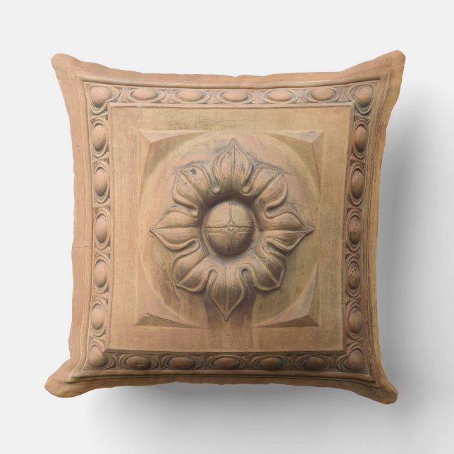 Old Italian terracotta floral plaque, rosette tile Cushion (Front)