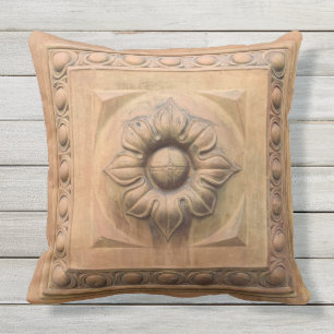Old Italian terracotta floral plaque, rosette tile Cushion