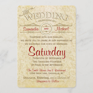 Old Ivory Lace Wedding Invitation