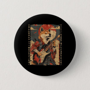 Old Japanese Artwork Samurai Dog Playing The Elect 6 Cm Round Badge