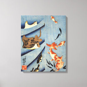 Old Japanese Sea Life Painting circa 1800s Canvas Print