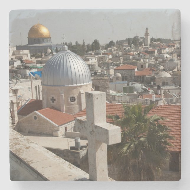 Old Jerusalem's Skyline Stone Coaster (Front)