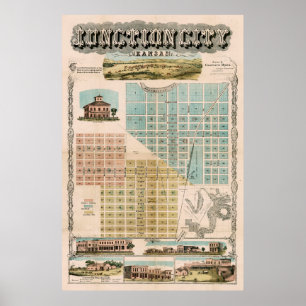 Old Junction City Kansas Map (1870) Vintage KS Poster
